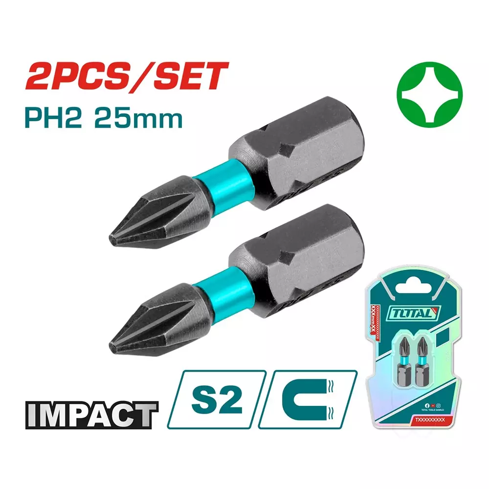 total-impact-screwdriver-bits-ph2-25-mm-s2-industrial-steel-tacim71ph225