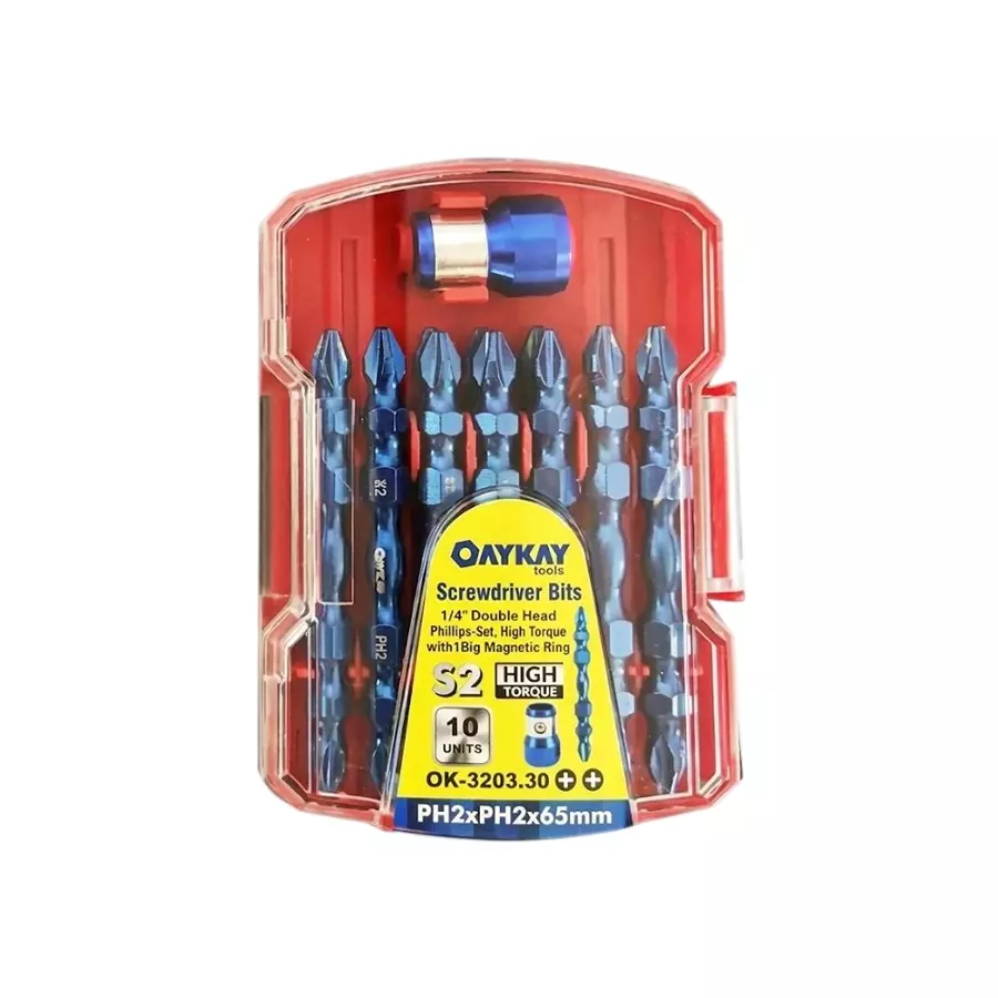 OAYKAY 10 Pcs Each Screwdriver Bit Set with 1 Big Magnetic Ring, 1/4 inch (6.35 mm) Drive and PH2 x PH2 x 65 + + Size, 3203.3 (Pack of 10)