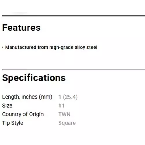 blue-point-square-tip-bit-hex-shank-size-1-alloy-steel-body-and-254-mm-length-blpsqb1