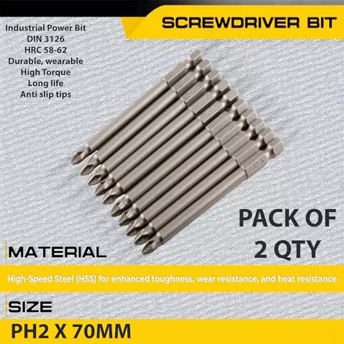 malfah-enterprises-ph2-screwdriver-head-drill-bits-10-cm-length-alloy-steel-silver-for-woodworking-electronics-use-ph2x70-pack-of-2-pcs