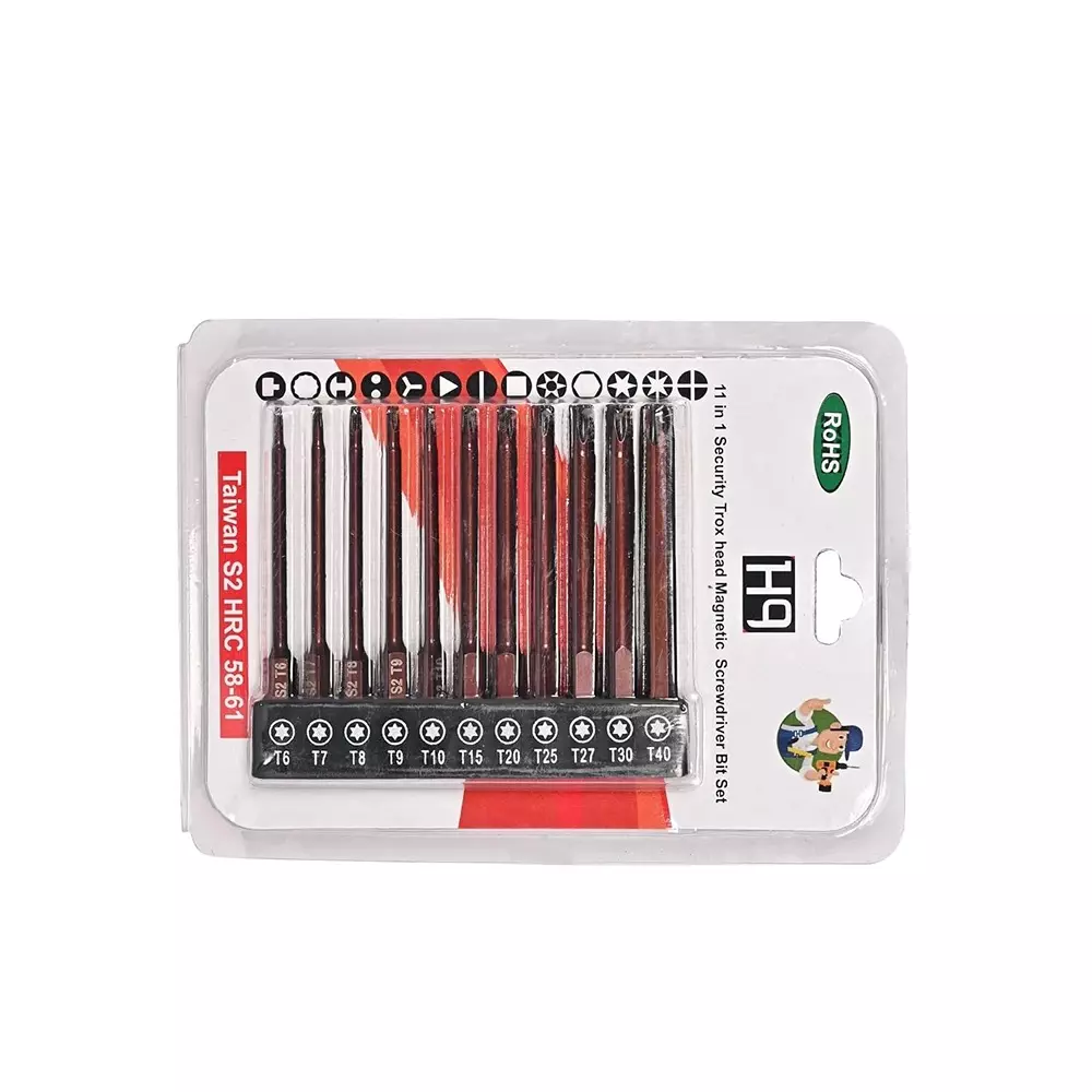 H9 Impact Security Torx Bit Set T6-T40 Size S2 Steel Polished Brown (Pack of 11)