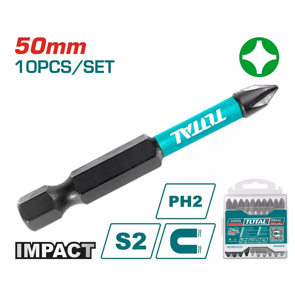 total-impact-screwdriver-bits-ph2-50-mm-s2-industrial-steel-tacim16ph223