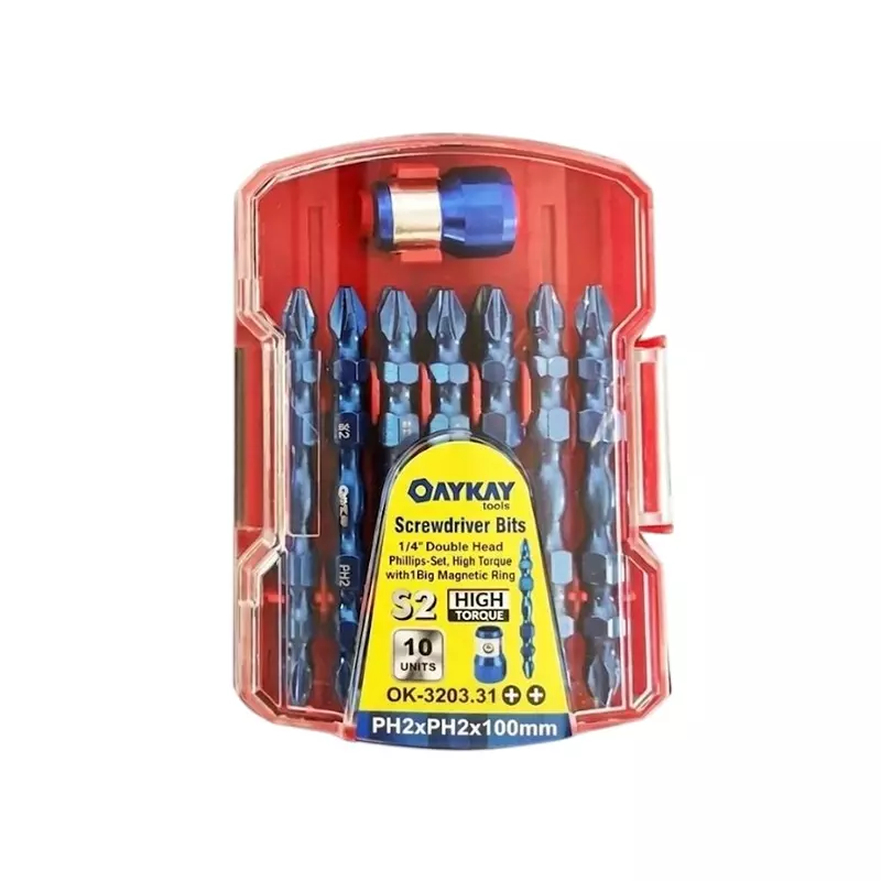 OAYKAY 10 Pcs Each Screwdriver Bit Set with 1 Big Magnetic Ring, 1/4 inch (6.35 mm) Drive and PH2 X PH2 X 100 mm + + Size, 3203.31 (Pack of 10)
