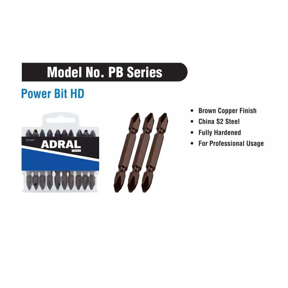 ADRAL Power Bit HD 25 mm Steel Copper Finish Brown for Industrial Use, PB25 (Pack of 20 Pcs)