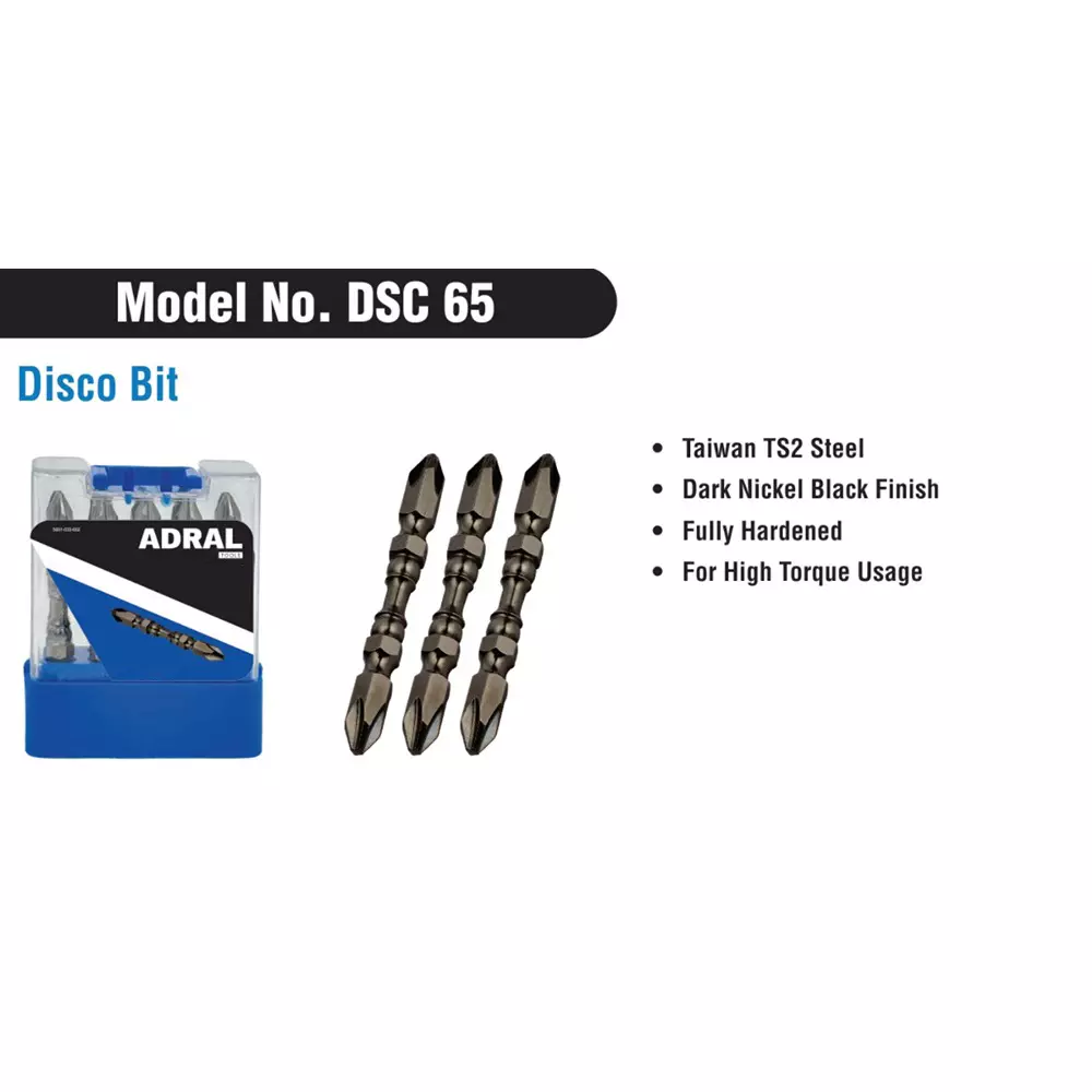 ADRAL Disco Bit 65 mm Steel Dark Nickel Black Finish for Industrial Use, DSC 65 (Pack of 20 Pcs)