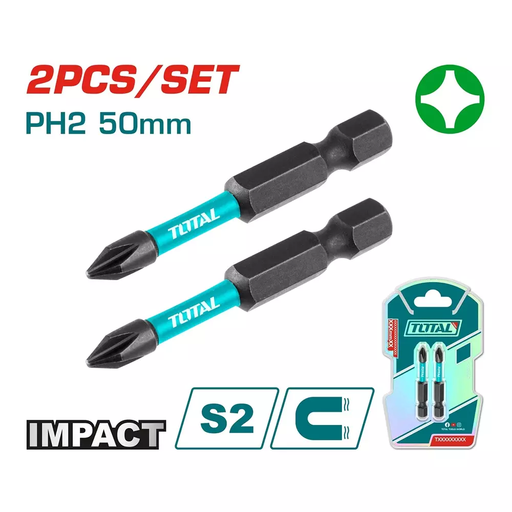 total-impact-screwdriver-bits-ph2-20-mm-s2-industrial-steel-tacim71ph250