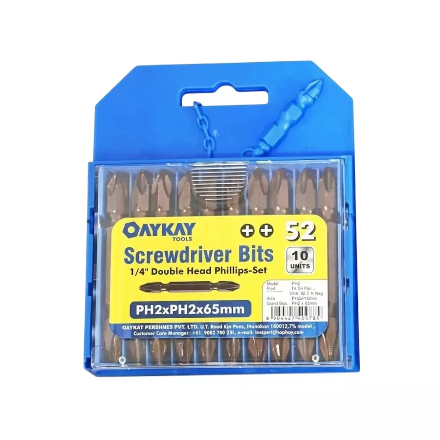 OAYKAY 10 Pcs Each Screwdriver Bit Set Double Head Phillips 1/4 inch (6.35 mm) Drive and PH2 X PH2 x 65 mm + + Size, 3197.35 (Pack of 10)