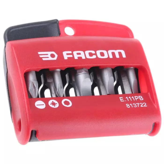 Facom Driver Bit Set 10 Pieces, Hexagon, Pozidriv, Slotted, E.111PB