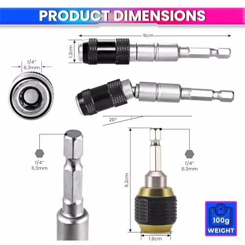 amicitools-self-locking-quick-release-drill-bit-holder-with-angle-adapter-14-inch-635-mm-hex-shank-universal-extension-for-easy-bit-changes