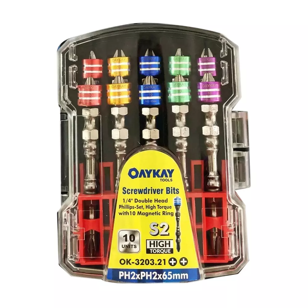 OAYKAY 10 Pcs Each Screwdriver Bit Set with 10 Magnetic Ring, 1/4 inch (6.35 mm) Drive and 65 x PH2 x PH2 + + Size, 3203.21 (Pack of 10)
