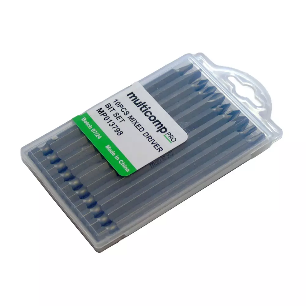 MULTICOMP PRO Mixed Driver Bit Set Phillips, Pozidriv, Slotted, Torx Type 6.35 mm Hex Size, MP013798 (Pack of 10)