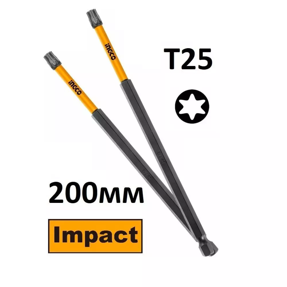 Ingco Impact Screwdriver Bit 200 mm Length and T25 Tip, SDBIM11T2583 (Set of 10)
