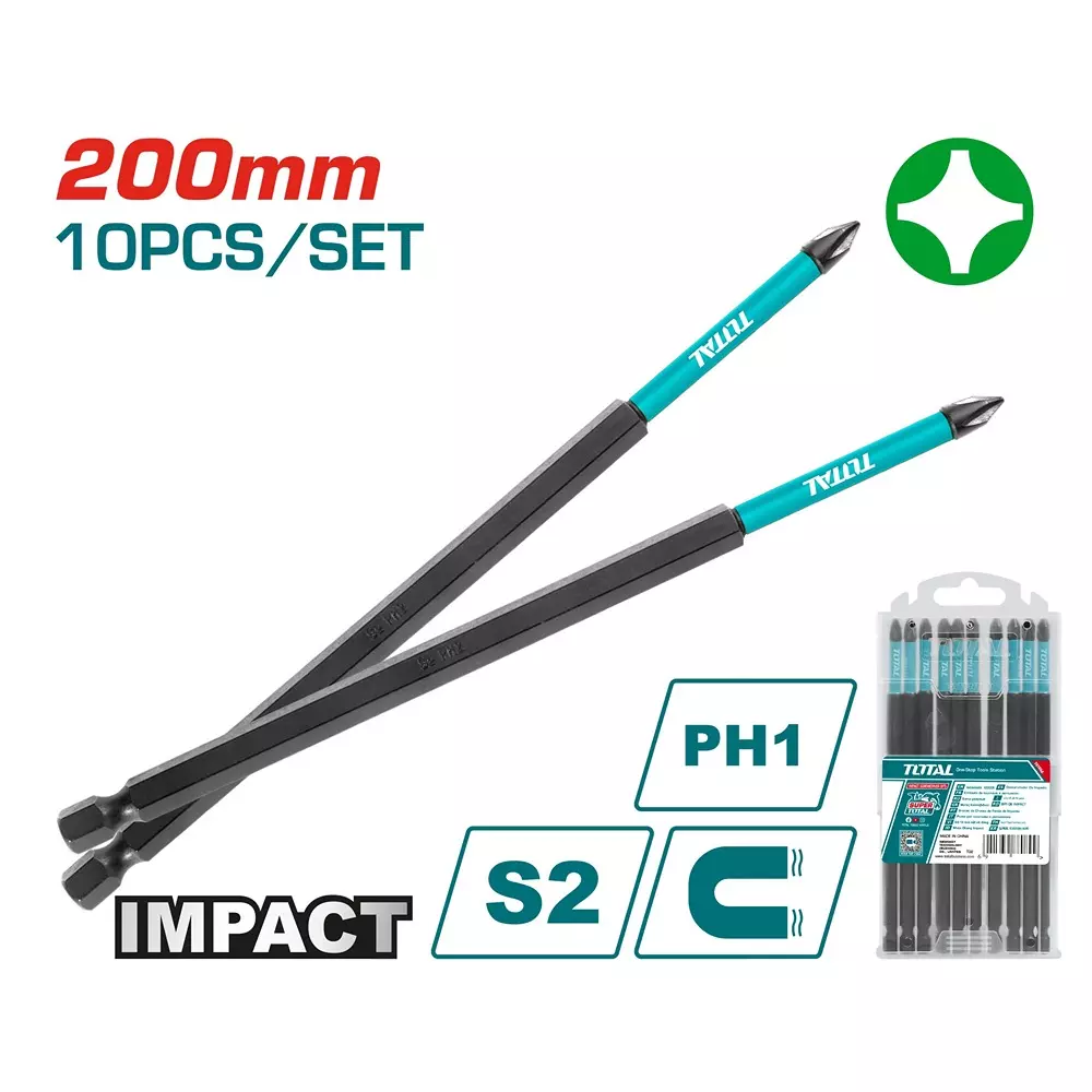total-impact-screwdriver-bits-ph1-200-mm-s2-industrial-steel-tacim16ph183