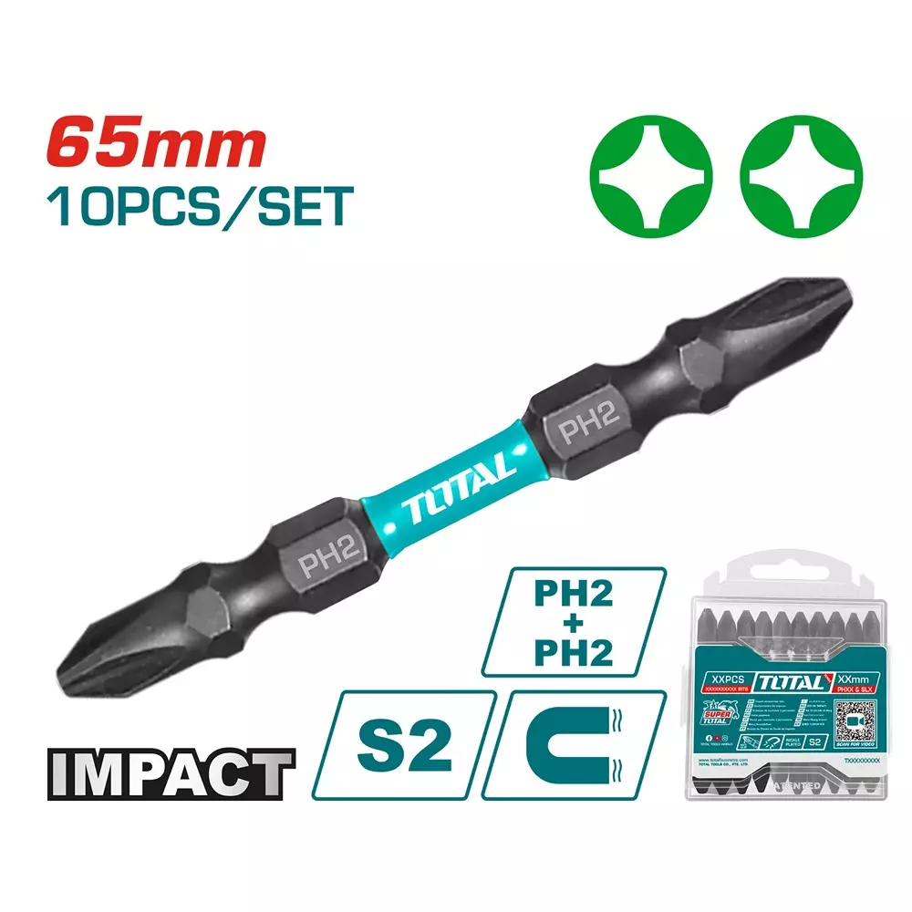 total-impact-screwdriver-bits-ph2-ph2-65-mm-s2-industrial-steel-tacim16ph233