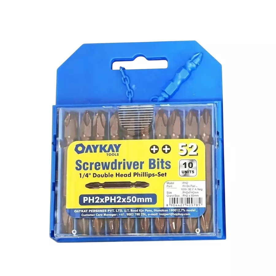 OAYKAY 10 Pcs Each Screwdriver Bit Set Double Head Phillips 1/4 inch (6.35 mm) Drive and PH2 x PH2 x 50 mm + + Size, 3197.13 (Pack of 10)
