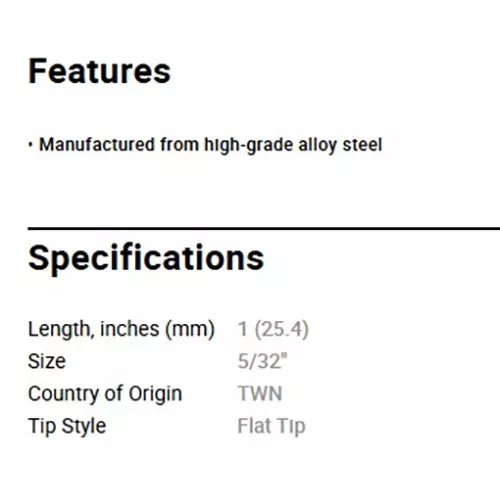 blue-point-532-inch-396-mm-slotted-bit-hex-shank-alloy-steel-body-and-1-inch-254-mm-length-blpfb532