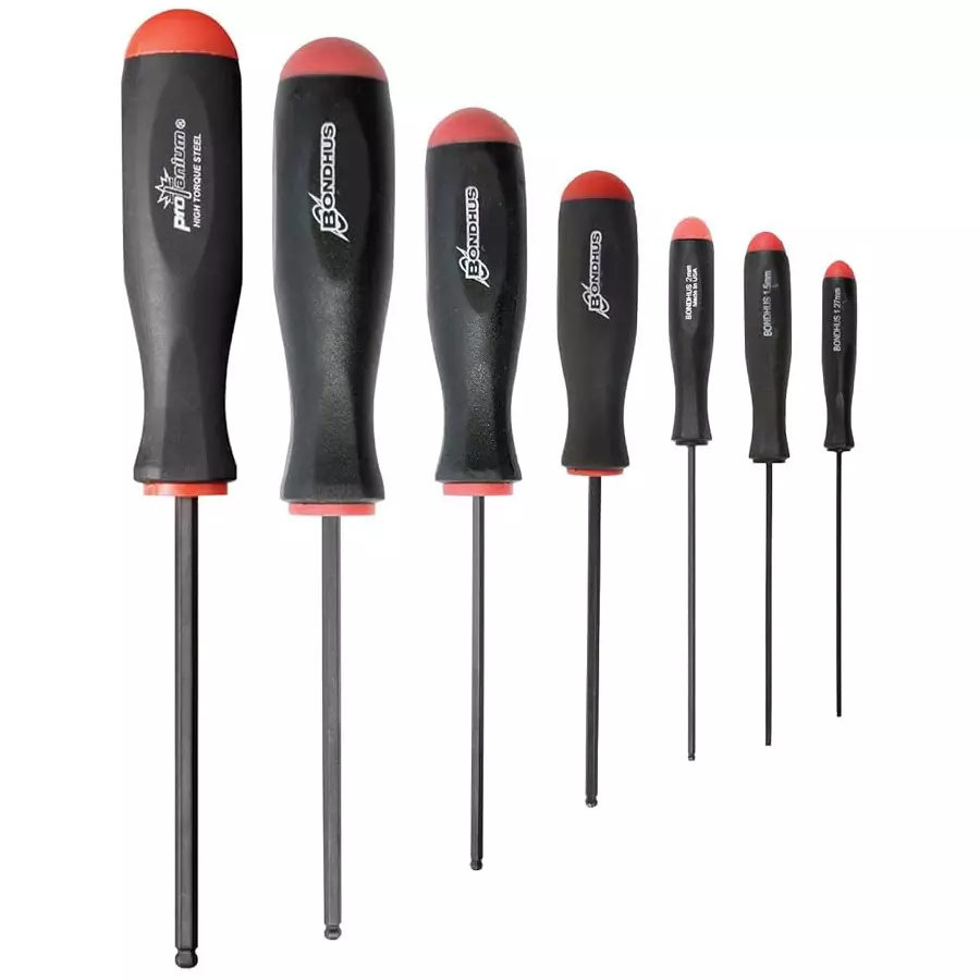 Bondhus ProGuard Ball End Screwdriver Set Standard Type Non-Slip Handle 1.27 to 5 mm Size, 10687 (Set of 7)