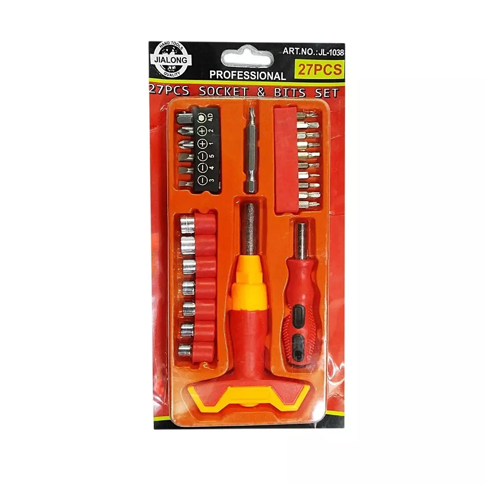 Shopper52 Portable Combination Screwdriver Set Electroplating Surface Treatment with PP+TPR Handle, JL-1038 (Set of 27 Pcs)