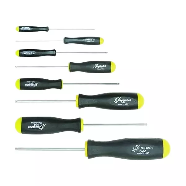 Bondhus BriteGuard Plated Ball End Screwdriver Set 0.050 to 5/32 inch Size, 16632 (Set of 8)