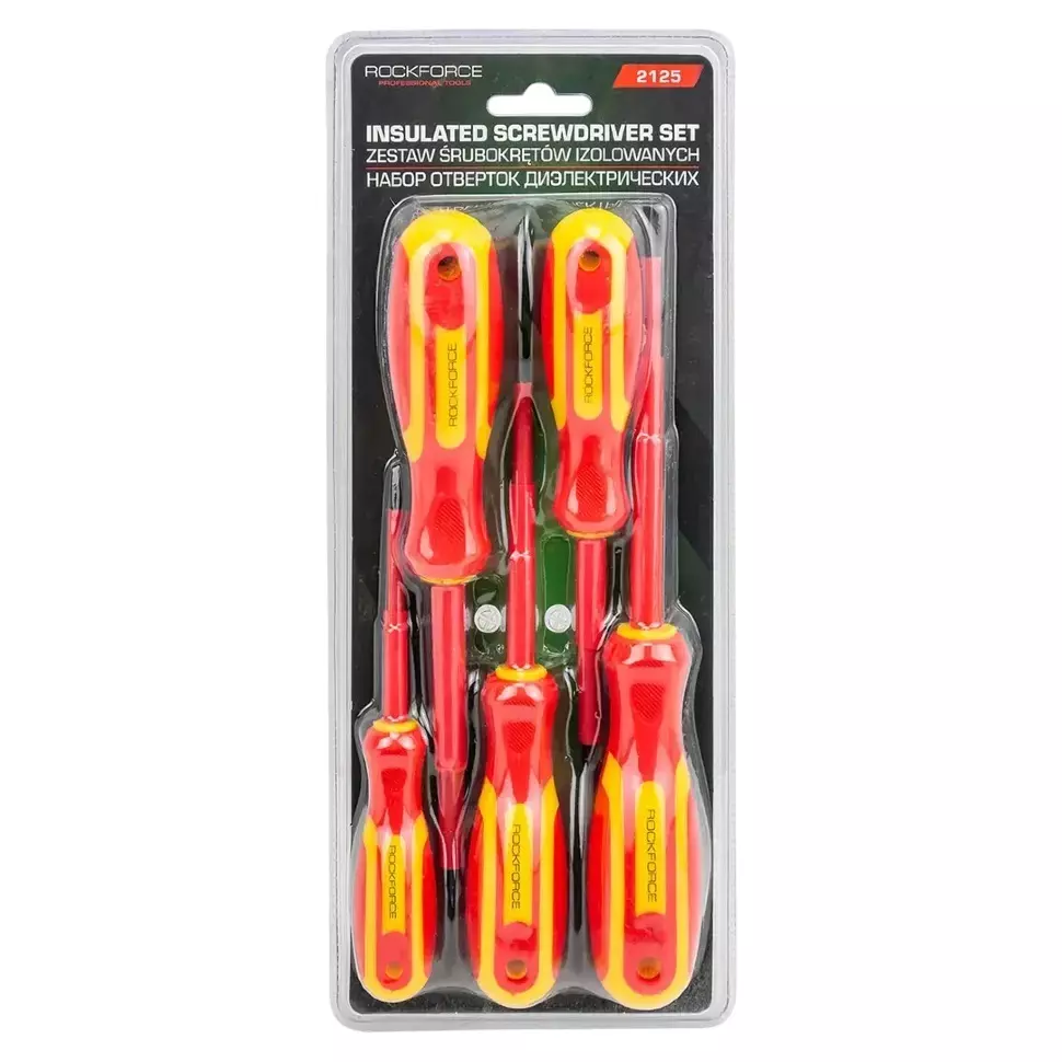 Rock Force Dielectric Screwdriver Set CrV SL 3, 4 & 5:, PH 1 & 2 Slotted PH, SL Straight Handle, RF-2125 (Pack of 5 Pcs)