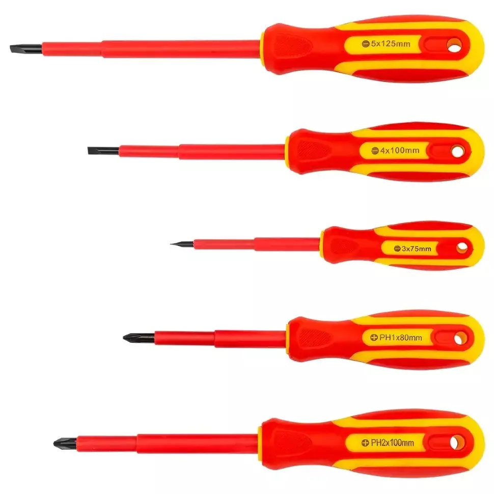Rock Force Dielectric Screwdriver Set CrV SL 3, 4 & 5:, PH 1 & 2 Slotted PH, SL Straight Handle, RF-2125 (Pack of 5 Pcs)