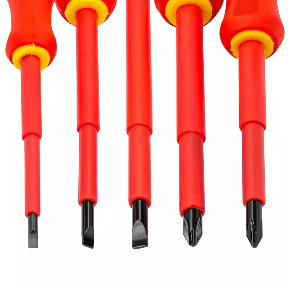 Rock Force Dielectric Screwdriver Set CrV SL 3, 4 & 5:, PH 1 & 2 Slotted PH, SL Straight Handle, RF-2125 (Pack of 5 Pcs)