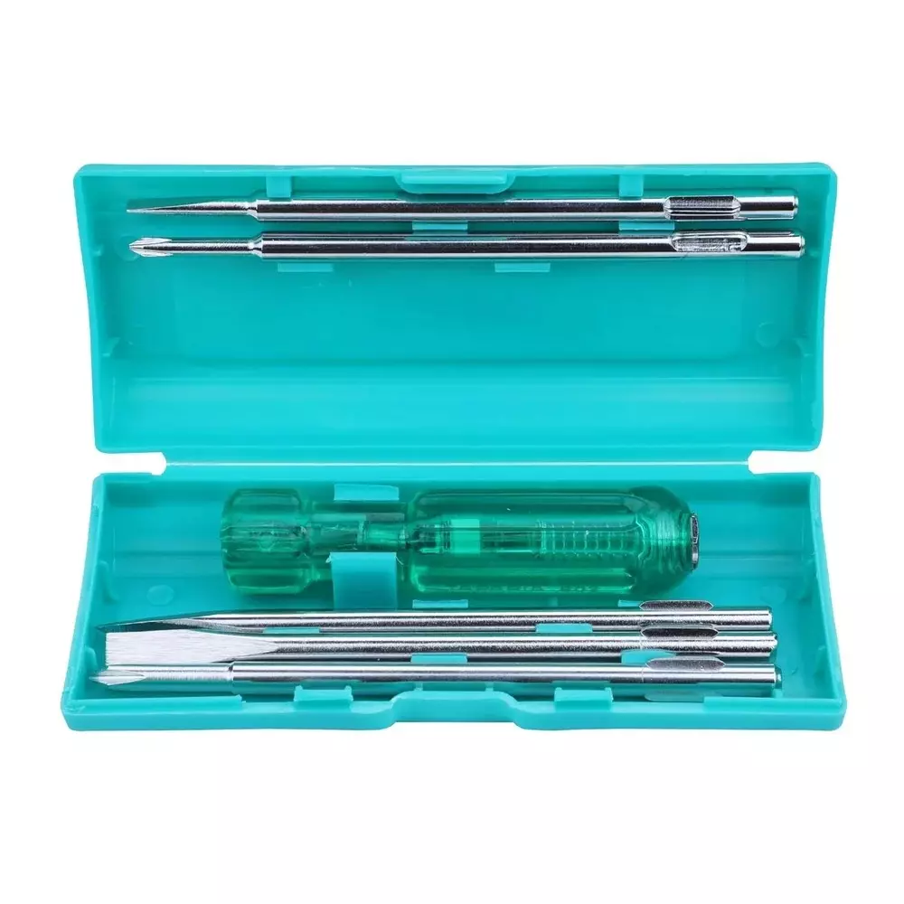 Taparia 6 Pcs Screw Driver Sets with Neon Bulb Size 6 inch (150 mm), Stainless Steel Blade and Transparent Green Cellulose Acetate Handle, C802