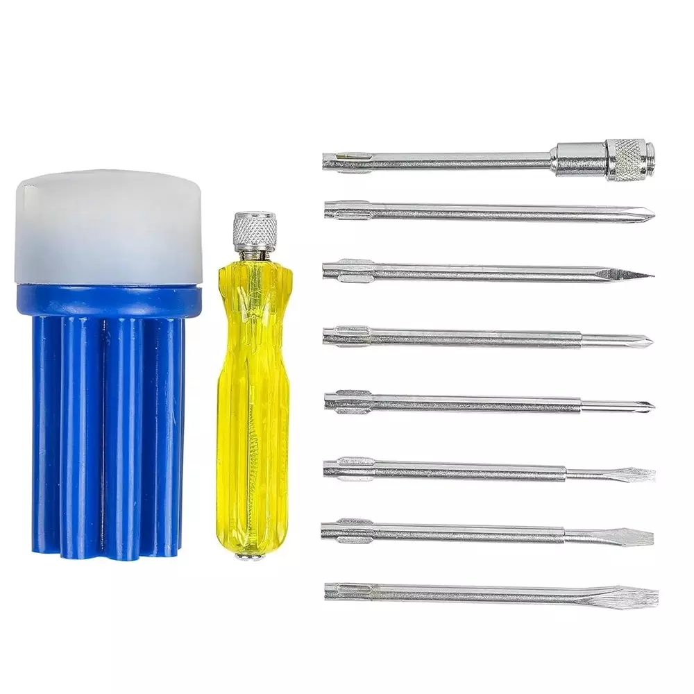 GENERIC 8-in-1 Pc Screw Driver Kit With 3 Flat Blades, 3 Phillips Head, 1 Round Poker Bar, Extension Rod Combination