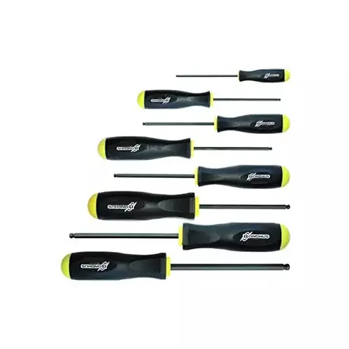 Bondhus ProGuard Ball End Screwdriver Set Standard Type Non-Slip Handle 7/64 to 5/16 inch Size, 10633 (Set of 8)