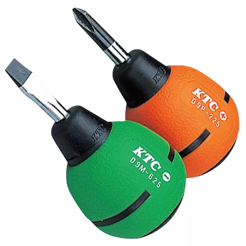 Ktc Stubby Screwdriver Set Elastomer Grip Plus #2 Minus 6 mm, TD902 (Pack of 2)