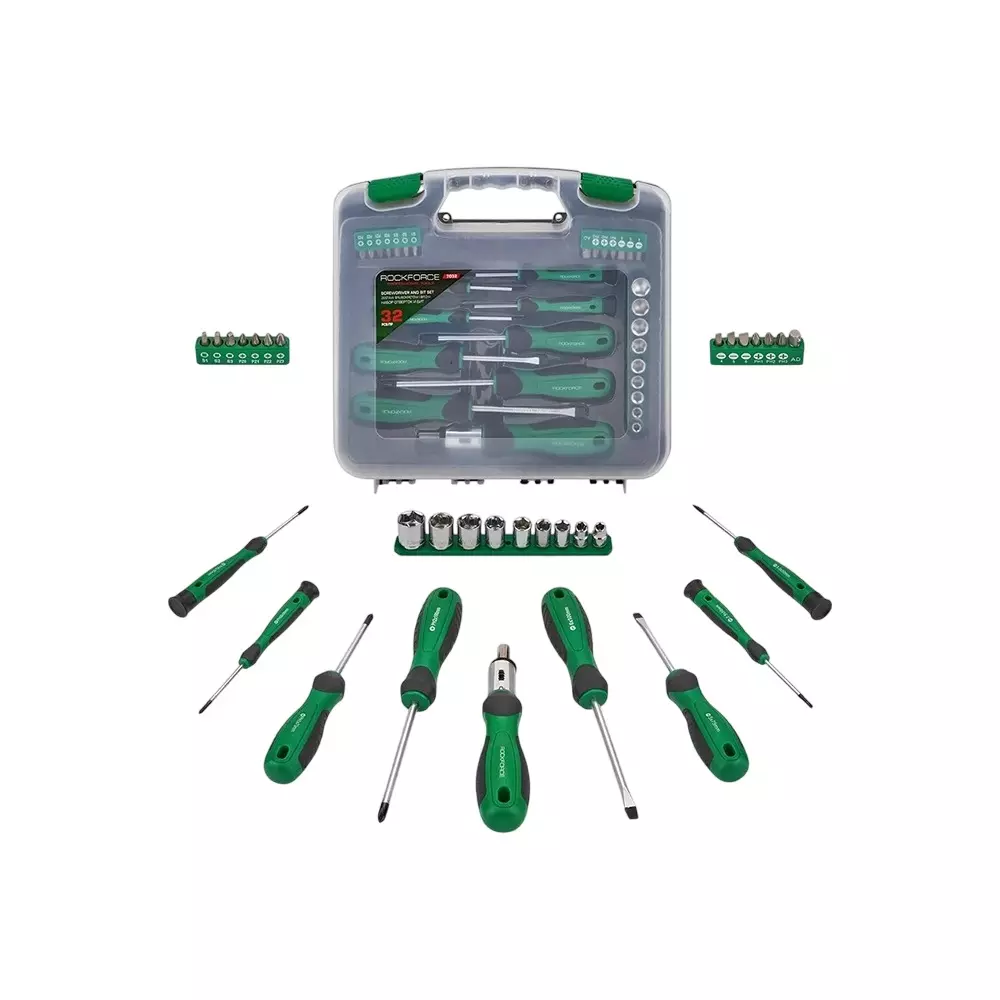 Rock Force Screwdriver Set with Bits CrV Straight Rod SL, PH 50 - 100 mm Length, RF-7032 (Pack of 32 Pcs)