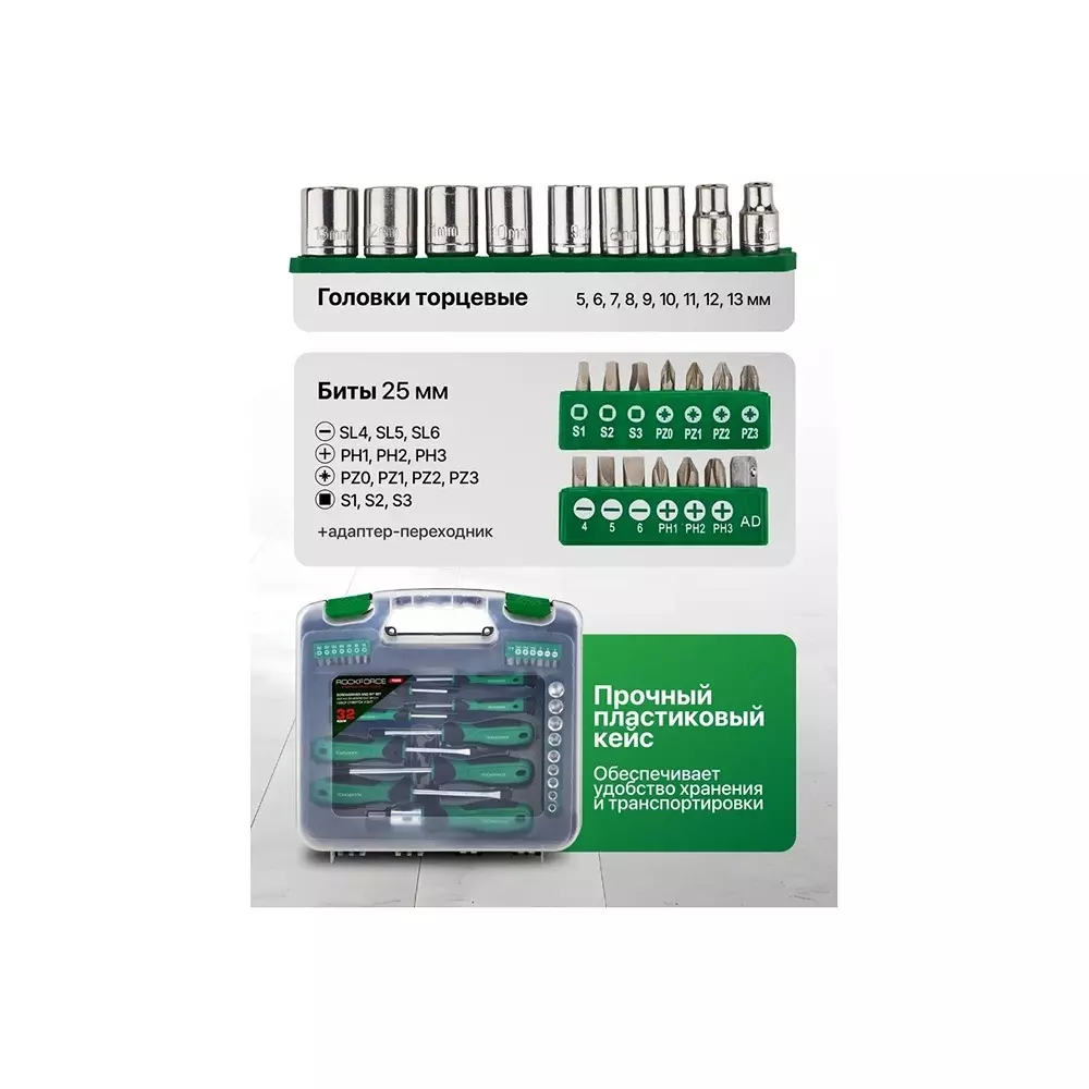 Rock Force Screwdriver Set with Bits CrV Straight Rod SL, PH 50 - 100 mm Length, RF-7032 (Pack of 32 Pcs)