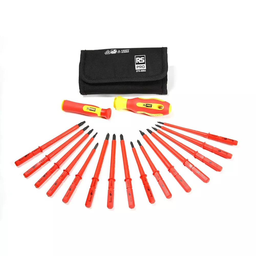 RS PRO Insulated Screwdriver Set 17 Piece 3, 3.5, 4, 5.5, PH1, PH2, PZ1, PZ2, SL/PZ1, SL/PZ2, T10, T15, T20, T25, 2754082