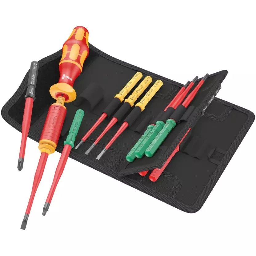 Wera Kraftform Kompakt VDE 15 Torque Extra Slim 1 Screwdriver Sets with Kraftform Handle and 1000 V Rating, 5006605001 (Set of 15)