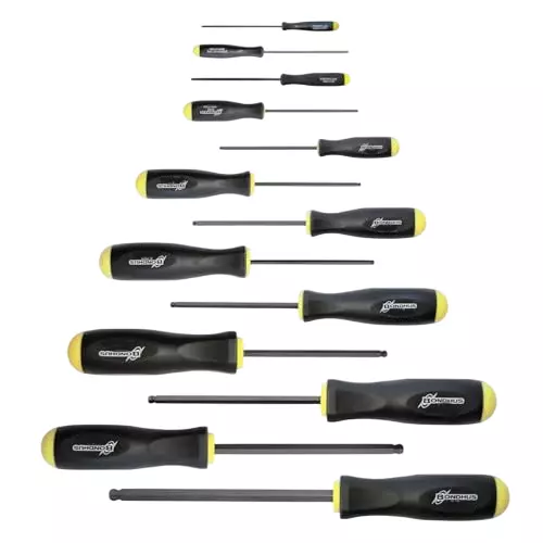 Bondhus ProGuard Ball End Screwdriver Set Standard Type Non-Slip Handle .050 to 3/8 inch Size, 10637 (Set of 13)