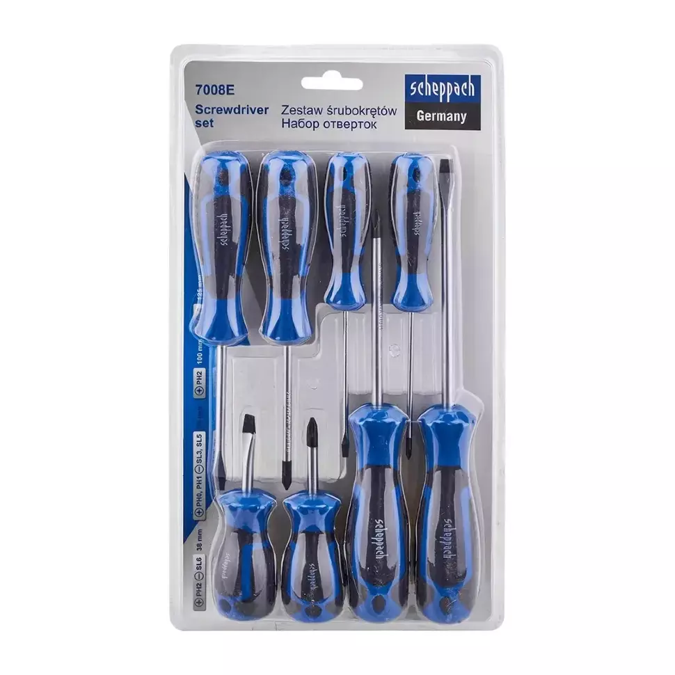 Scheppach 8 Pcs Standard Screwdriver Set Combined CR-V, Sch-7008E
