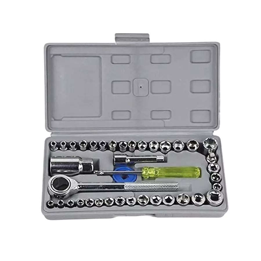 Shopper52 Multipurpose Combination Socket Wrench Set Chrome Vanadium Steel with Grey Blow Case (Set of 40 Pcs)
