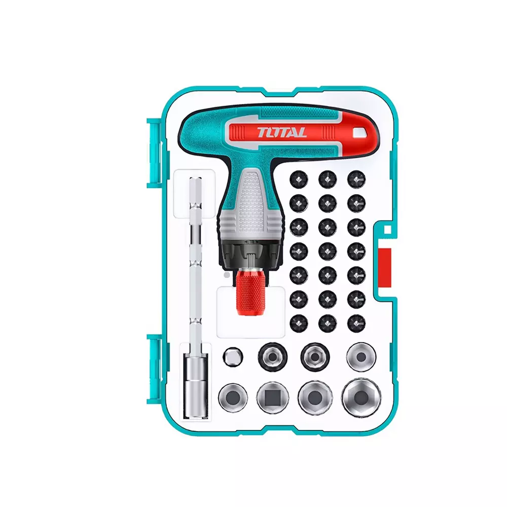 Total 31 Pcs T-Handle Wrench Screwdriver Set CR-V Steel, Bits, Sockets & Ratchet with Magnetic Holder, TACSD30316