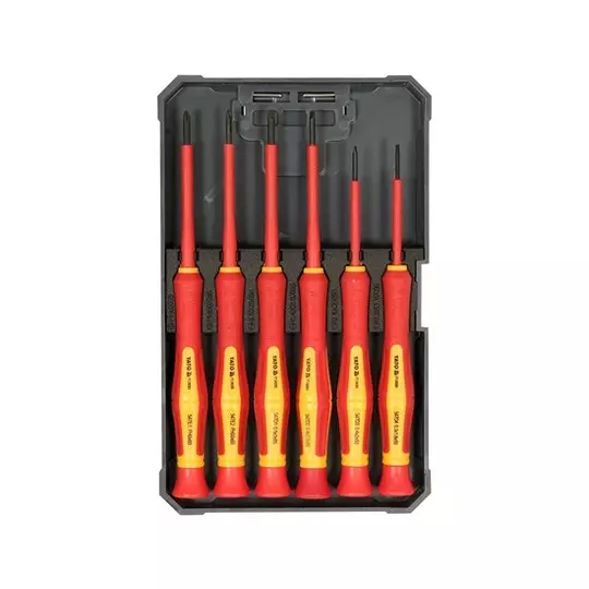 Yato 6 Pcs VDE Precision Screw Driver Sets 95 mm Blade Length PP, TPR Handle and Flat, Phillips (PH) Tip, YT-28283