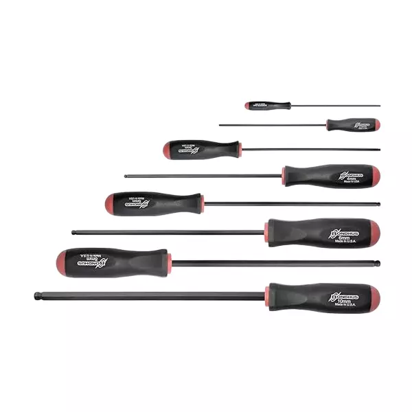 Bondhus ProGuard Ball End Screwdriver Set Long Type Non-Slip Handle 2 to 10 mm Size, 10733 (Set of 8)