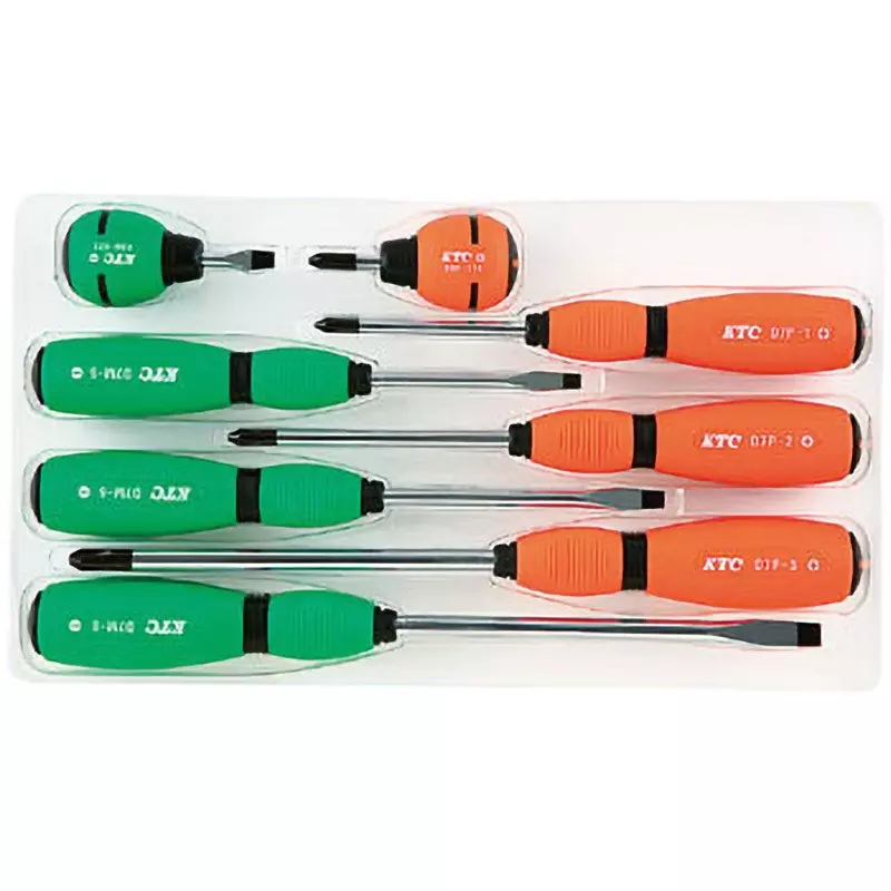Ktc Screwdriver Set Elastomer Grip Plus/Minus/Stubby, TD798 (Pack of 8)