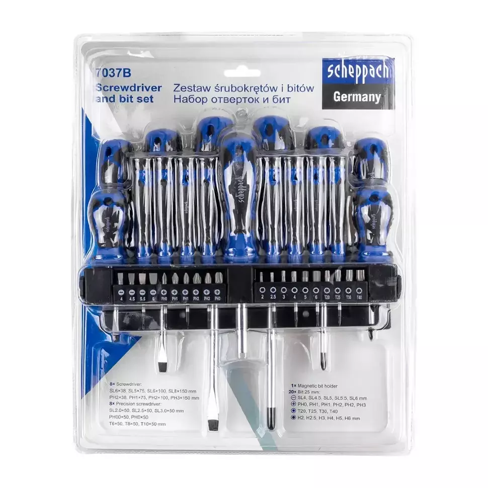 Scheppach 37 Pcs Screwdriver Set with Bits Straight CR-V, Sch-7037B