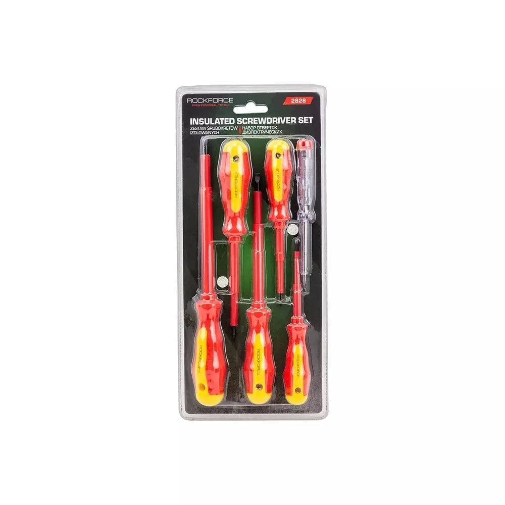 Rock Force Dielectric Screwdriver Set Steel SL 3, 5 & 6:, PH 0 & 1 Slotted PH, SL Straight Handle, RF-2828 (Pack of 6 Pcs)