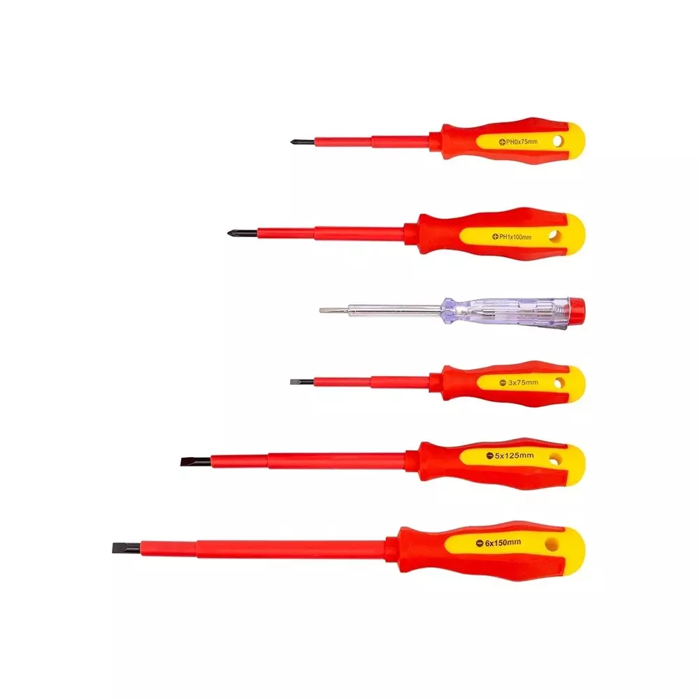 Rock Force Dielectric Screwdriver Set Steel SL 3, 5 & 6:, PH 0 & 1 Slotted PH, SL Straight Handle, RF-2828 (Pack of 6 Pcs)