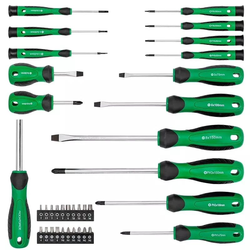 Rock Force Screwdriver Set with Bits CrV Straight Rod SL, PH, T 38 - 150 mm Length, RF-7037 (Pack of 37 Pcs)