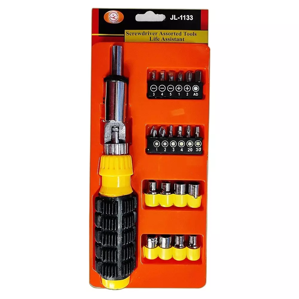 Shopper52 Home Screwdriver Tool Kit Electroplating with 3-Way Reversible Ratchet Driver, JL-1133 (Set of 21 Pcs)