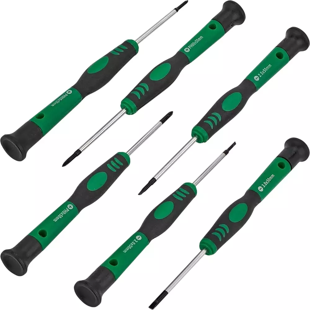 Rock Force Precision Screwdriver Set Steel SL 2, 2.5:, PH 00, 0:, T8, T10 Slotted SL, PH Straight Handle, RF-7006P (Pack of 6 Pcs)