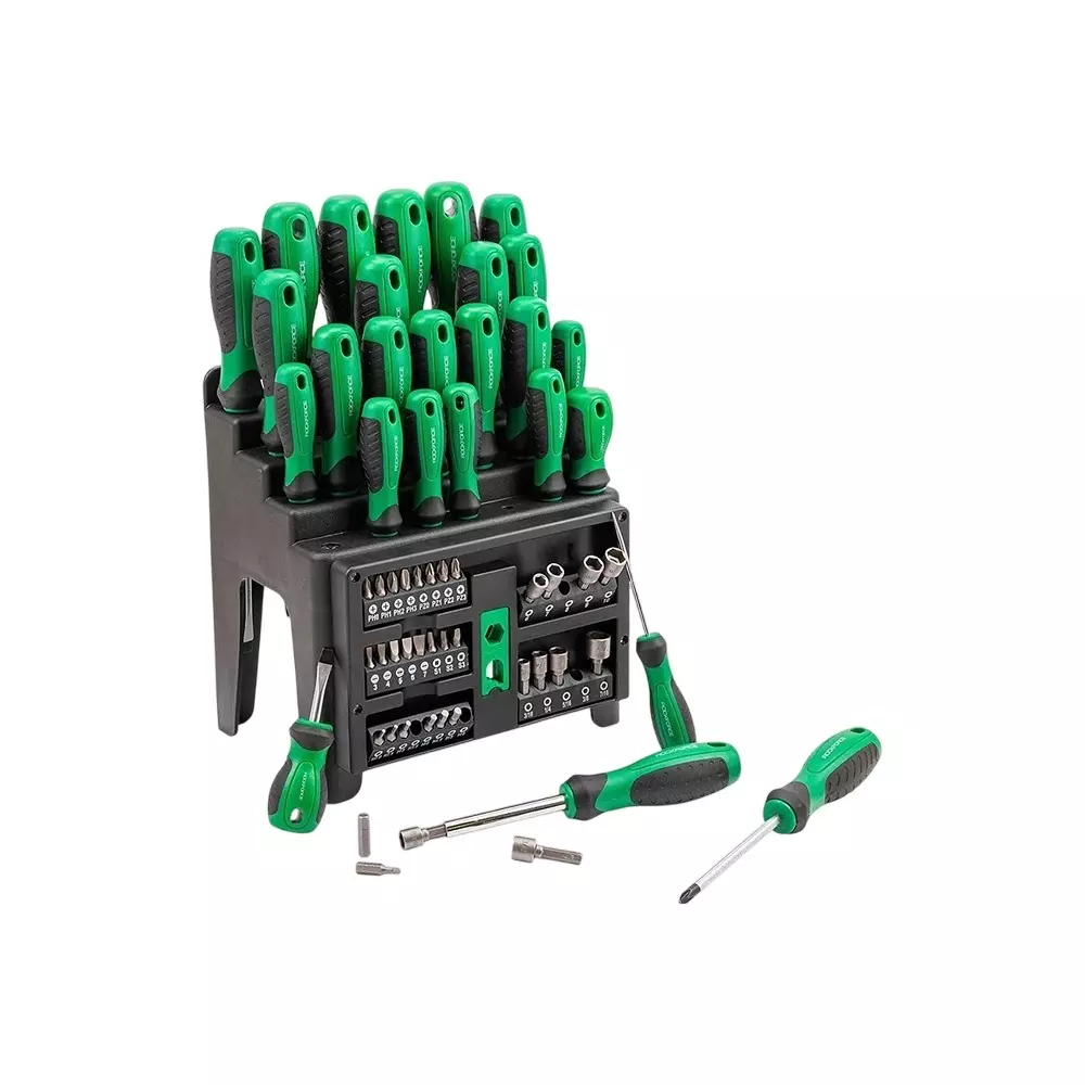 Rock Force Screwdriver Set with Bits CrV Straight Rod PH, SL, PZ, S, T 75 - 200 mm Length, RF-7061 (Pack of 61 Pcs)