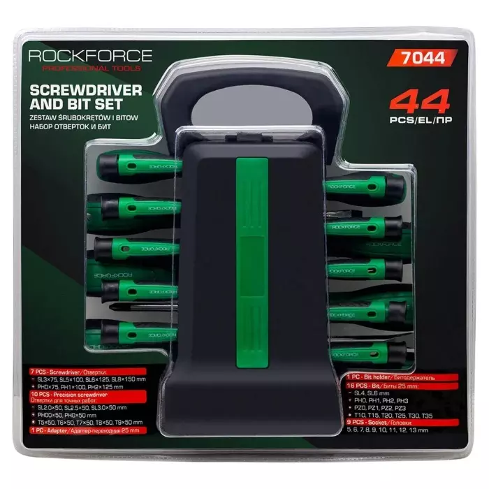 Rock Force Screwdriver Set with Bits CrV Straight Rod PH, PZ, SL, T 50 mm Length, RF-7044 (Pack of 44 Pcs)
