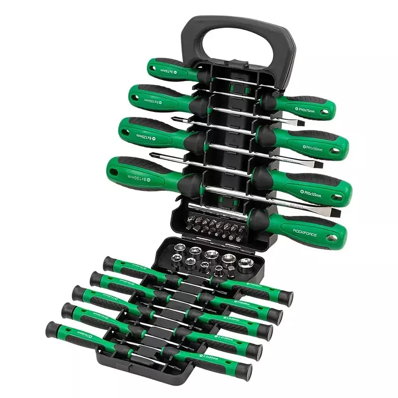 Rock Force Screwdriver Set with Bits CrV Straight Rod PH, PZ, SL, T 50 mm Length, RF-7044 (Pack of 44 Pcs)